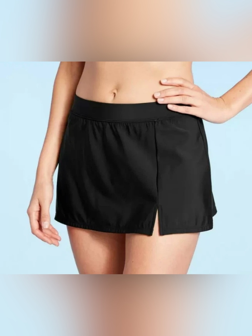 Aqua Green Black Women's Swim Skirt with Front Slit